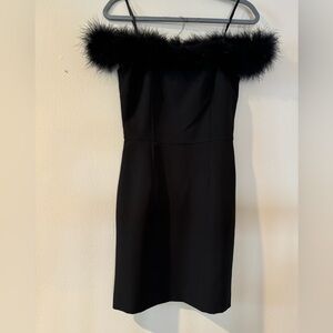 Gianni Bini black feather mini off shoulder dress. Crepe sheath material. NWT